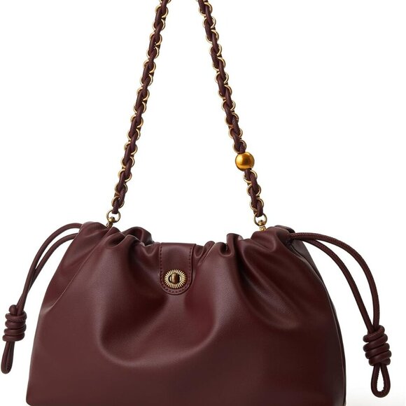 Drawstring Hobo Purse for Women Trendy Bucket Shoulder Bag With Top Chain Handle - Picture 7 of 7